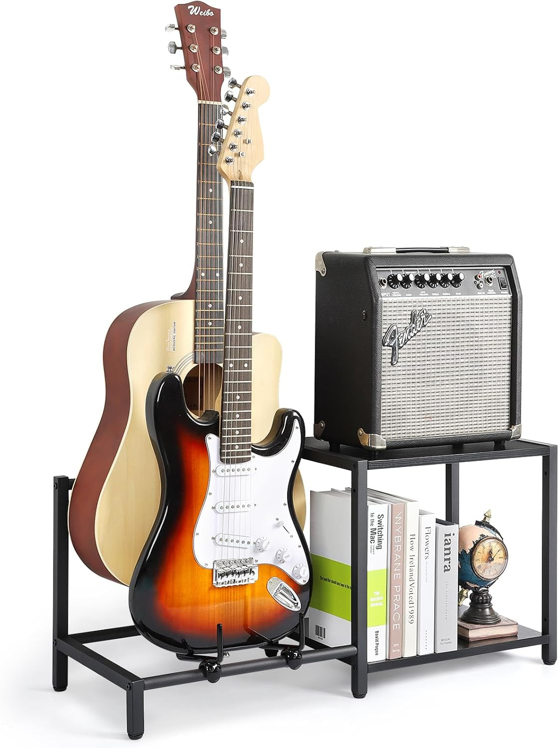 Black Floor Guitar Stand with Amplifier Holder