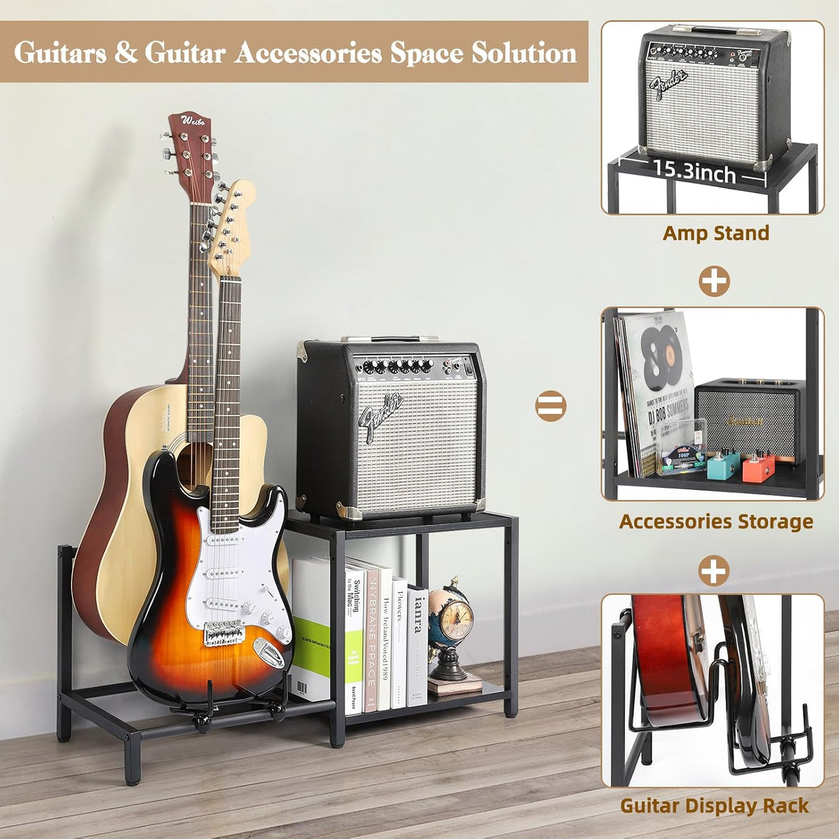 Black Floor Guitar Stand with Amplifier Holder