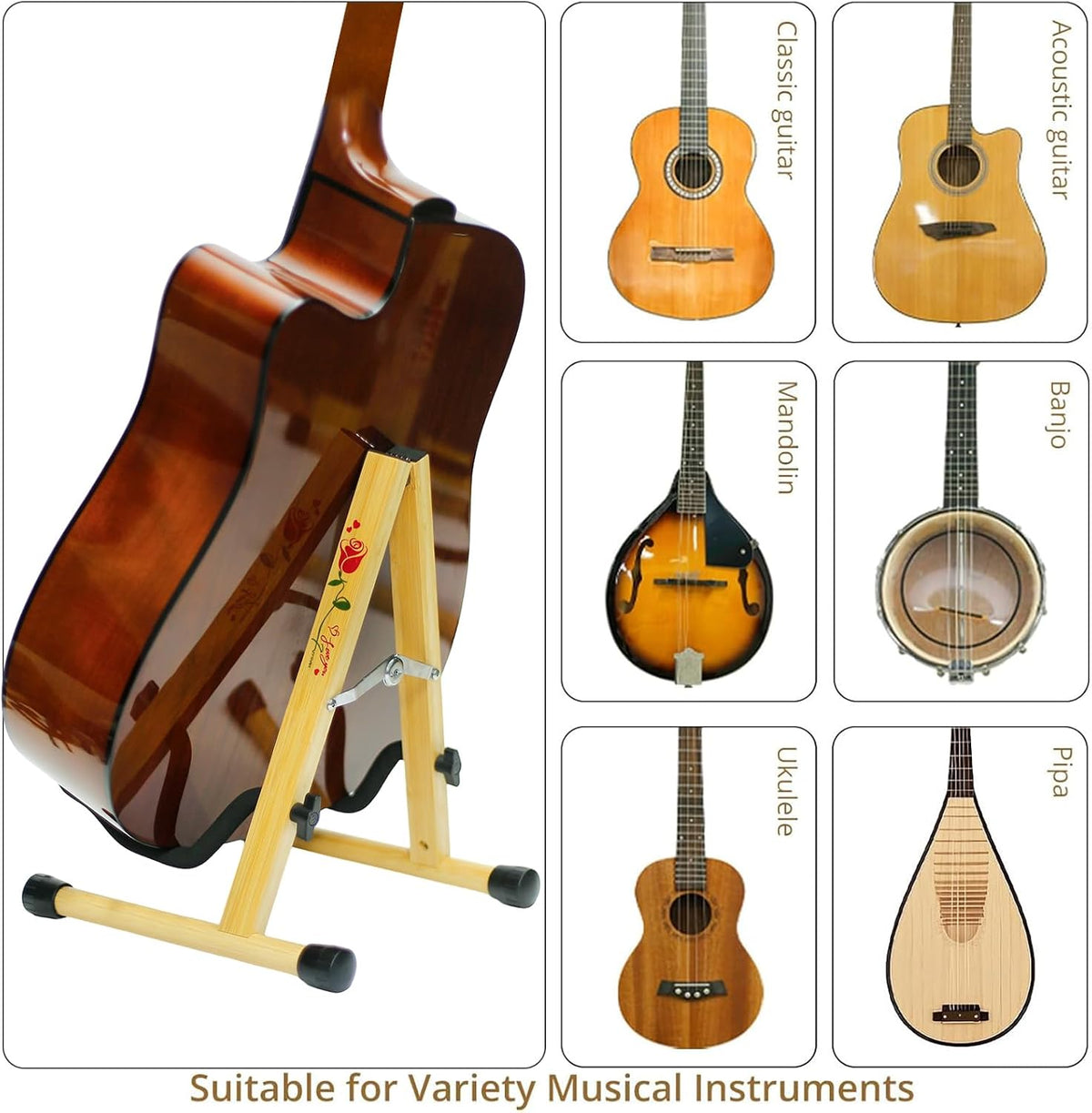 Premium Foldable Guitar Stand for Acoustic, Classical, and Electric Guitars - Versatile Accessories for Violin and Ukulele - Ideal Gift for New Year and Christmas
