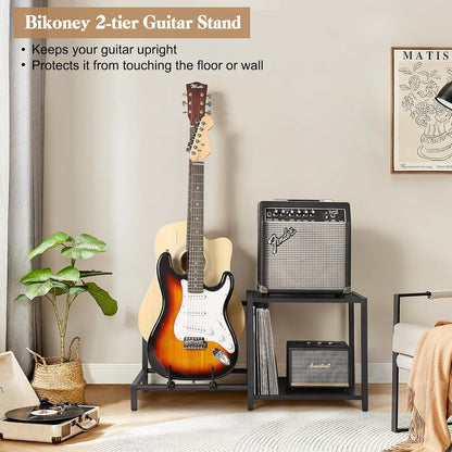 Black Floor Guitar Stand with Amplifier Holder