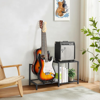 Black Floor Guitar Stand with Amplifier Holder