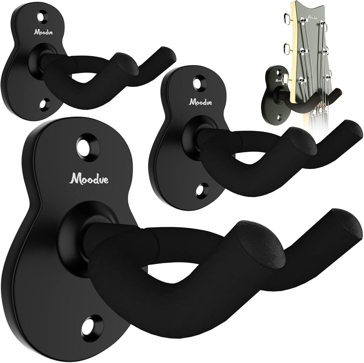 Guitar Wall Mount 4-Pack, Metal Guitar Hanger, Guitar-Shaped Guitar Wall Hanger, Black Guitar Holder Stand for Bass Electric Acoustic Guitar Ukulele (Black)
