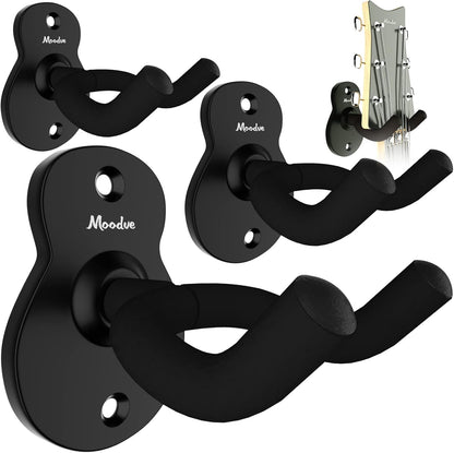 Guitar Wall Mount 4-Pack, Metal Guitar Hanger, Guitar-Shaped Guitar Wall Hanger, Black Guitar Holder Stand for Bass Electric Acoustic Guitar Ukulele (Black)