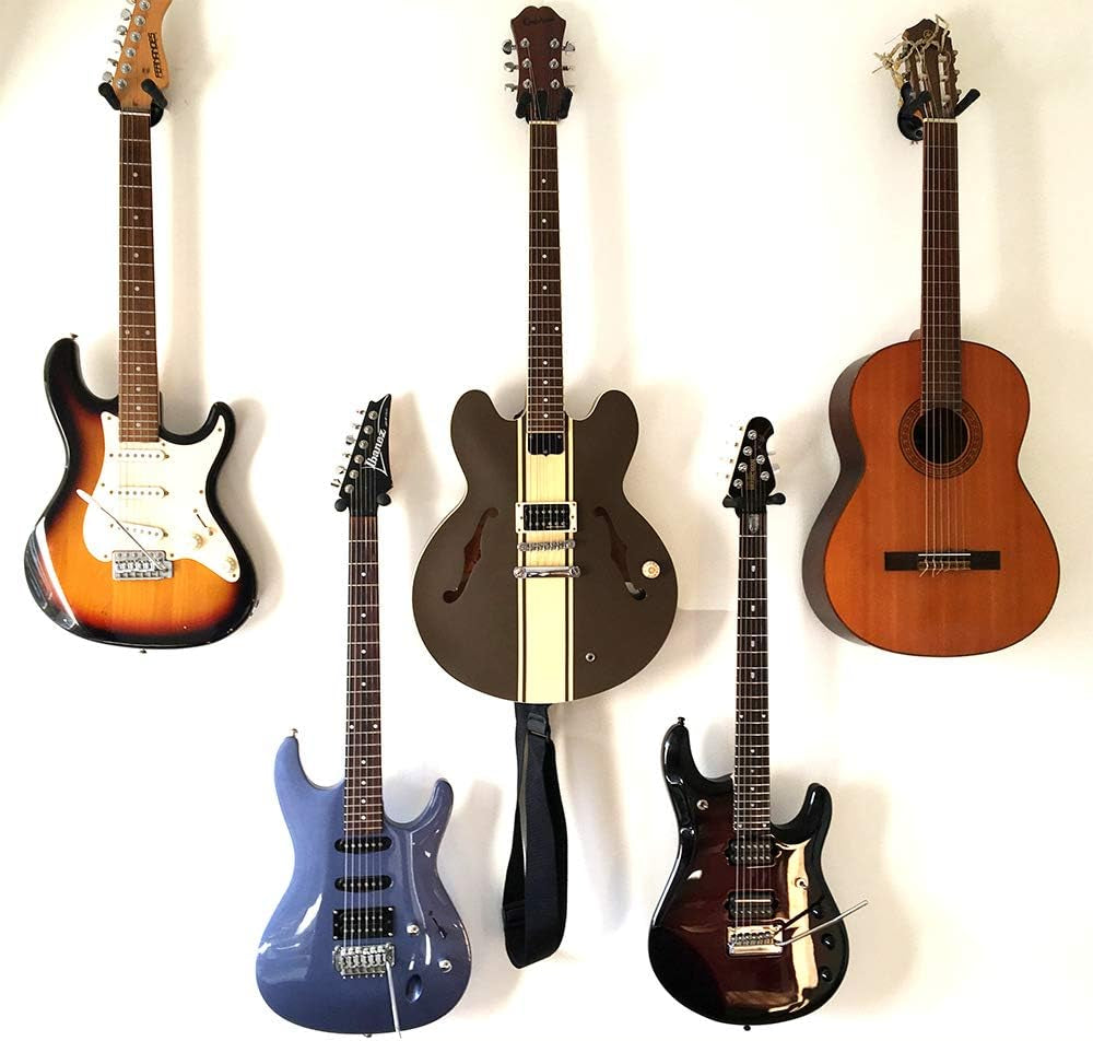 Guitar Wall Mount 4-Pack, Metal Guitar Hanger, Guitar-Shaped Guitar Wall Hanger, Black Guitar Holder Stand for Bass Electric Acoustic Guitar Ukulele (Black)