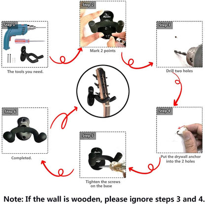 Guitar Wall Mount 4-Pack, Metal Guitar Hanger, Guitar-Shaped Guitar Wall Hanger, Black Guitar Holder Stand for Bass Electric Acoustic Guitar Ukulele (Black)