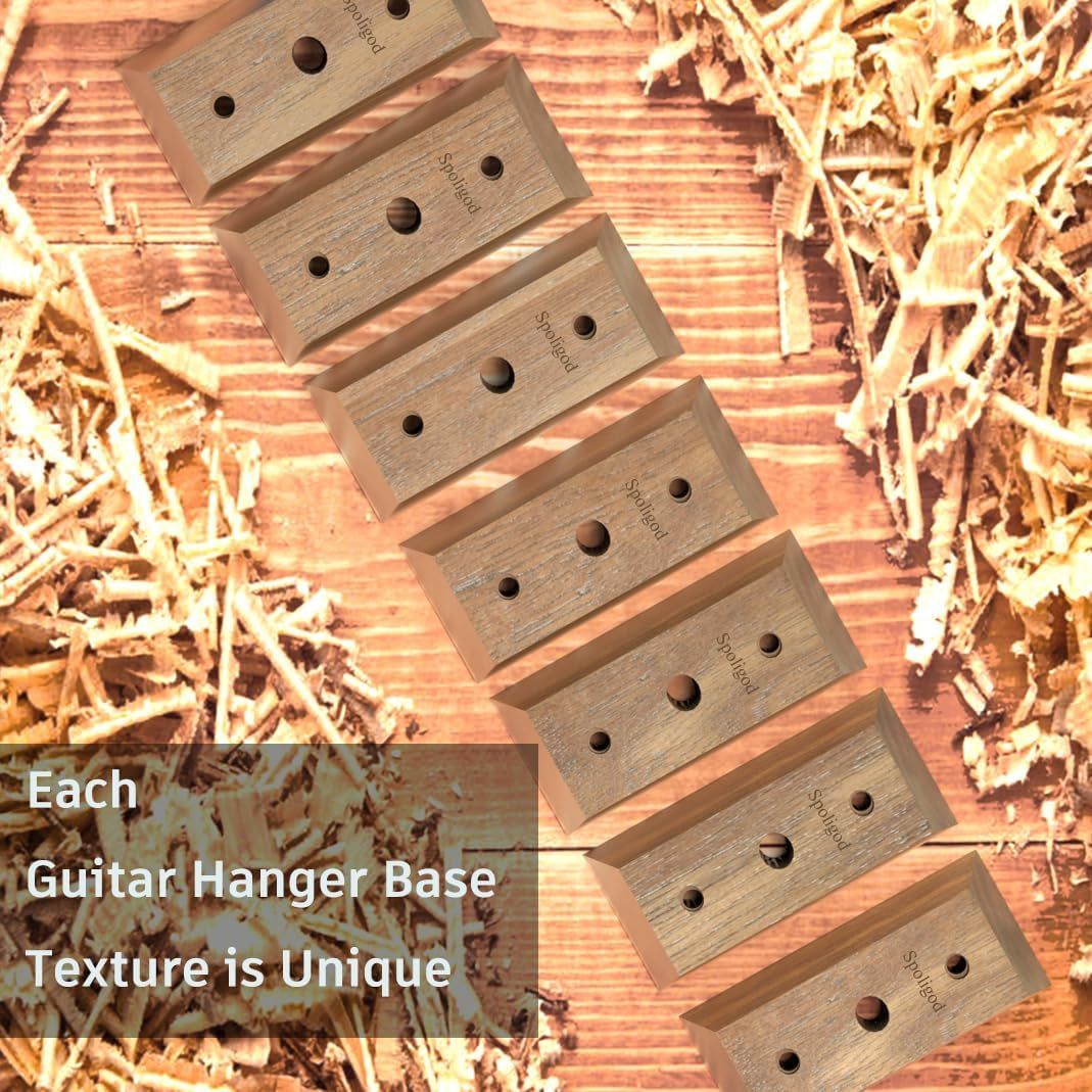 Professional Guitar Wall Mount Hanger Set - 3-Pack Black Walnut Wooden Holders for Acoustic, Electric, Bass Guitars, Ukuleles, and Mandolins for Home and Studio Use