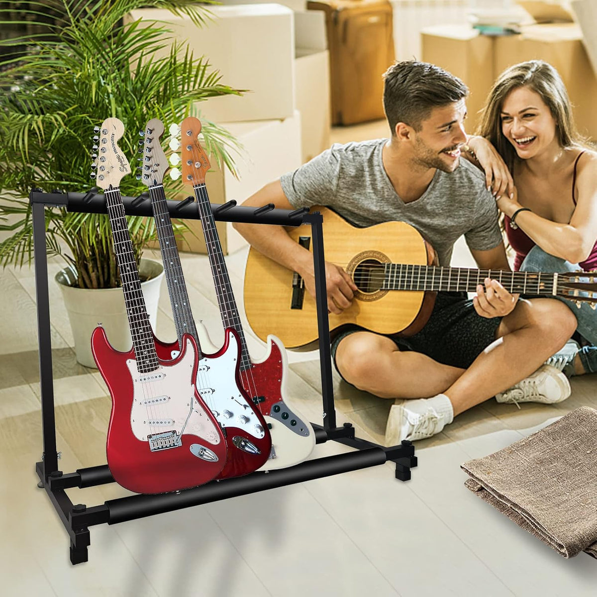 Multi-Guitar Stand Rack for 5 Instruments, Folding Design