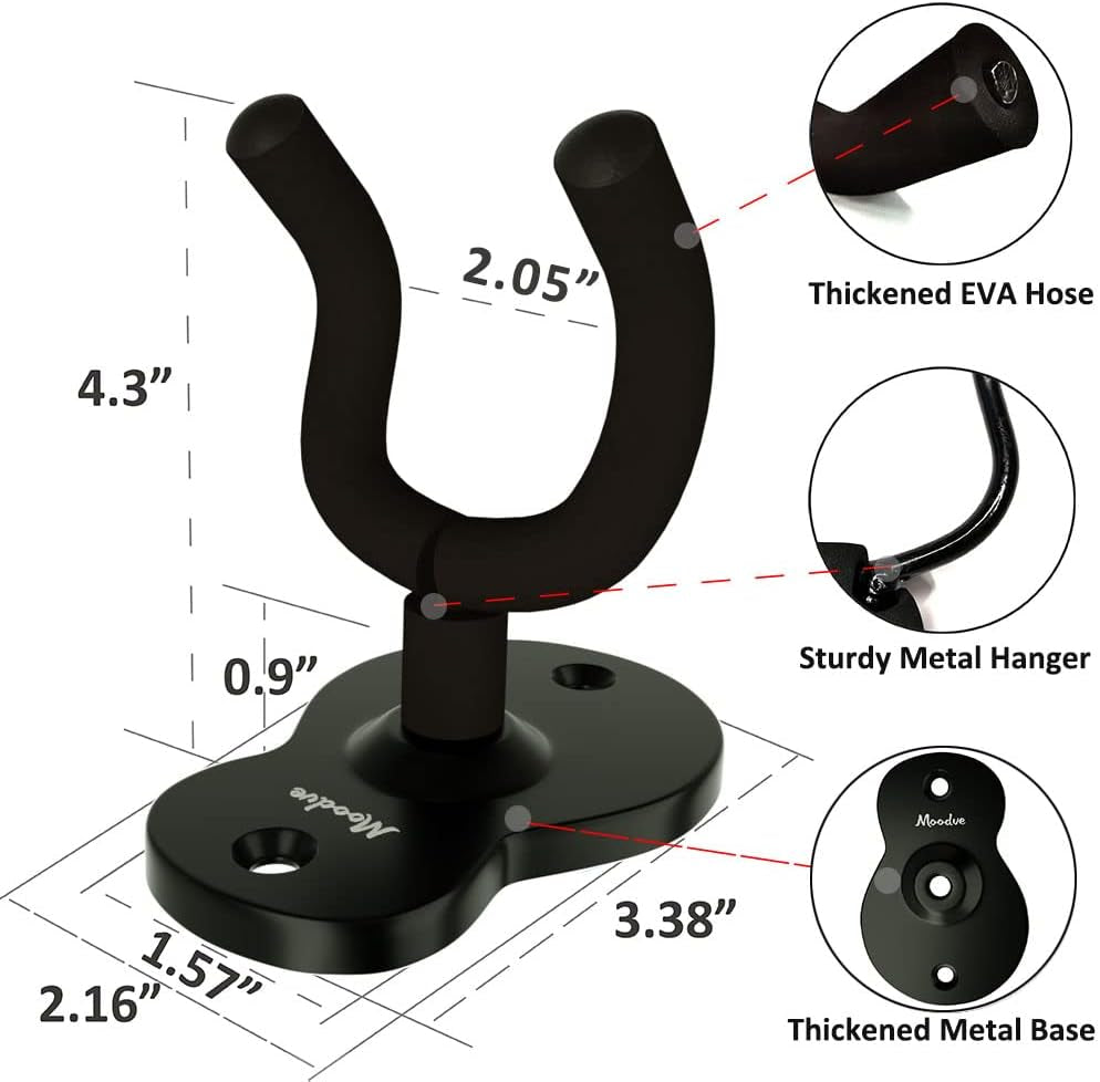 Guitar Wall Mount 4-Pack, Metal Guitar Hanger, Guitar-Shaped Guitar Wall Hanger, Black Guitar Holder Stand for Bass Electric Acoustic Guitar Ukulele (Black)