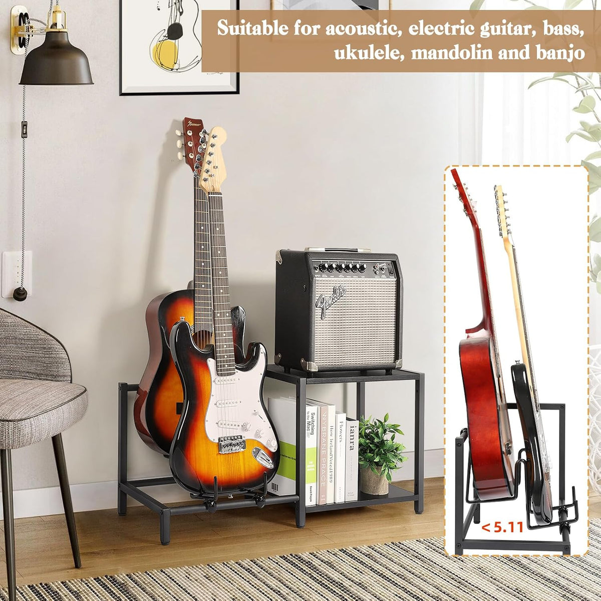 Black Floor Guitar Stand with Amplifier Holder