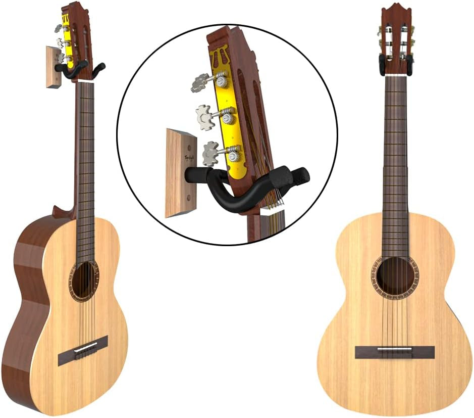 Professional Guitar Wall Mount Hanger Set - 3-Pack Black Walnut Wooden Holders for Acoustic, Electric, Bass Guitars, Ukuleles, and Mandolins for Home and Studio Use