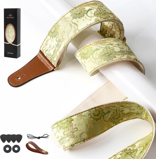 Adjustable Embroidered Jacquard Guitar Strap for Acoustic, Bass, and Electric Guitars - Includes Guitar Pick, Strap Button, and Strap Lock - Virgo Constellation Gift