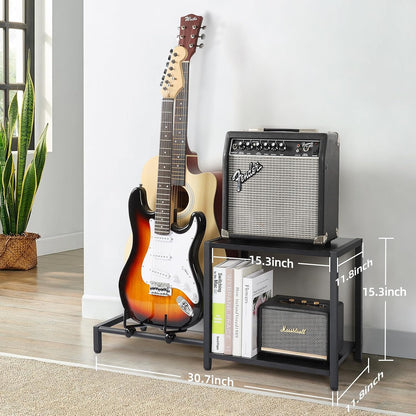 Black Floor Guitar Stand with Amplifier Holder